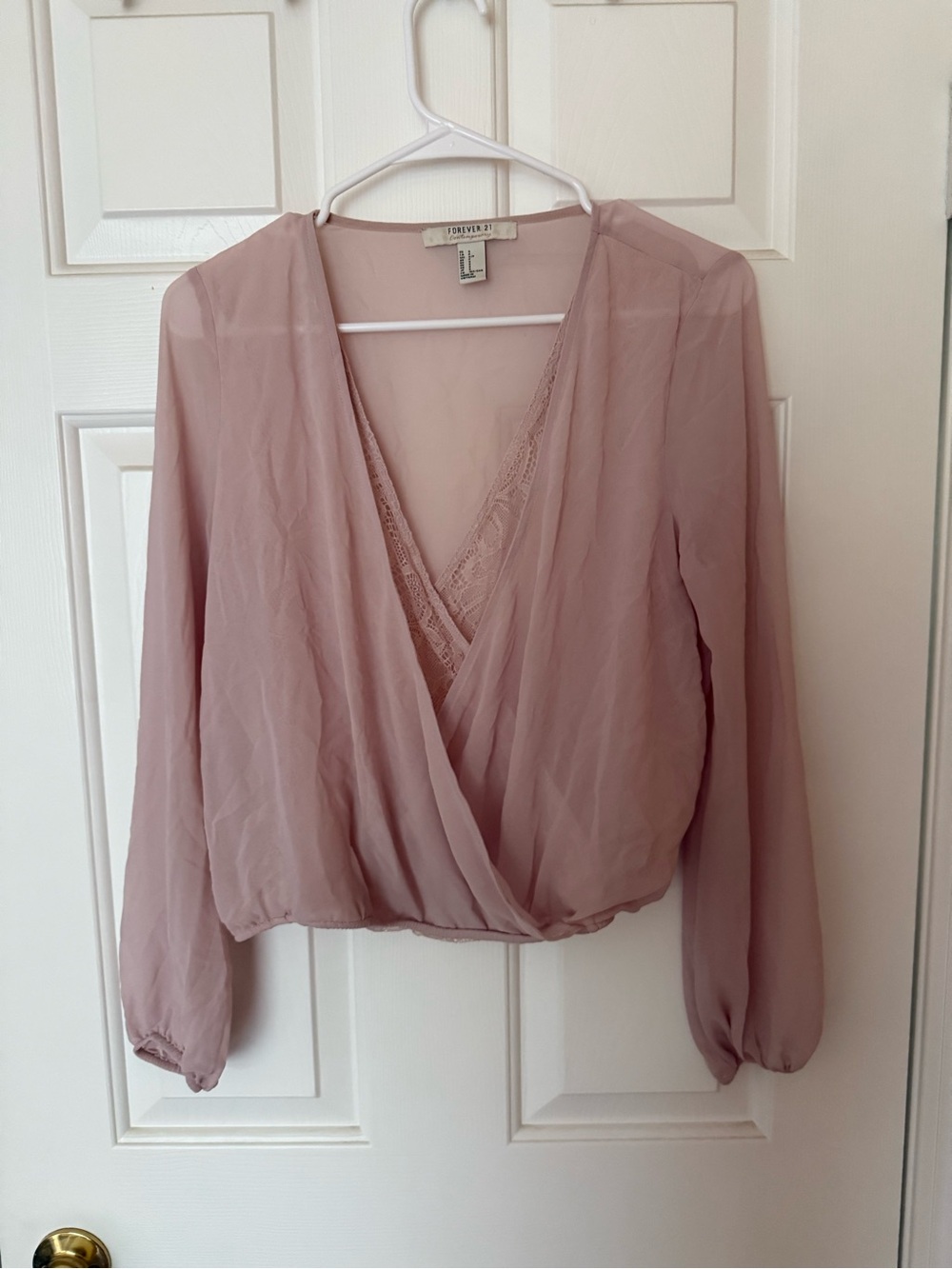 Forever 21 Mauve Surplice Lace-Trim Blouse